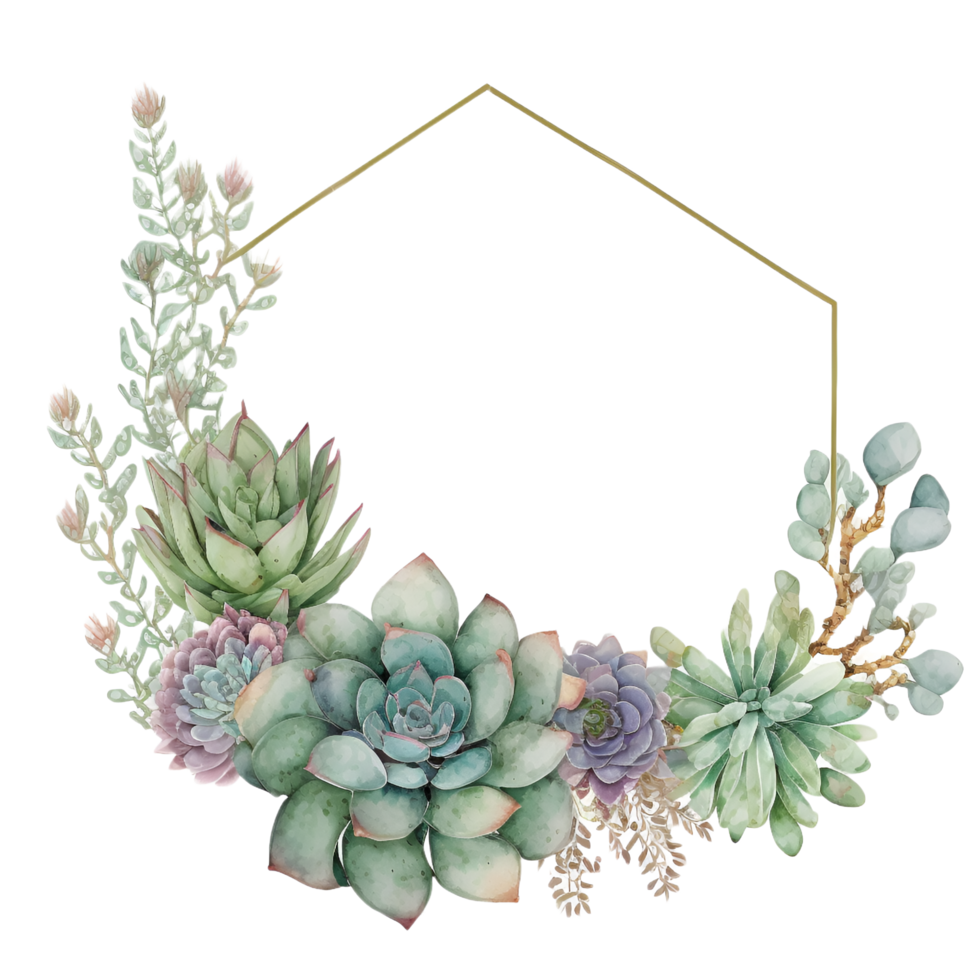 Succulent Plant Border Frame Watercolor Clipart png