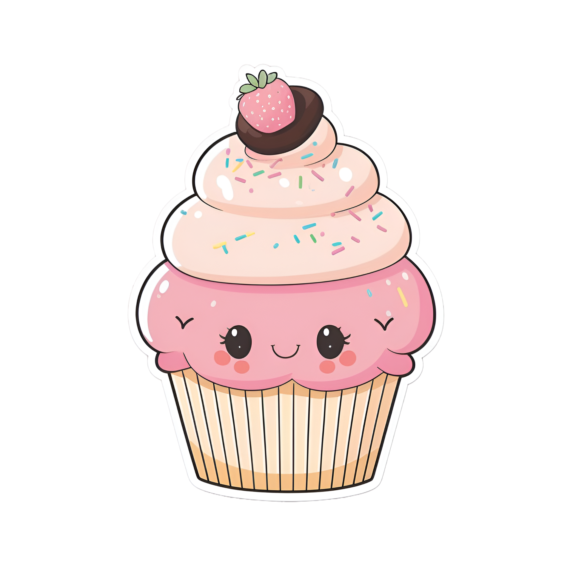 Cute Cartoon Kawaii Cupcake Sticker Clipart AI Generated 23654953 PNG