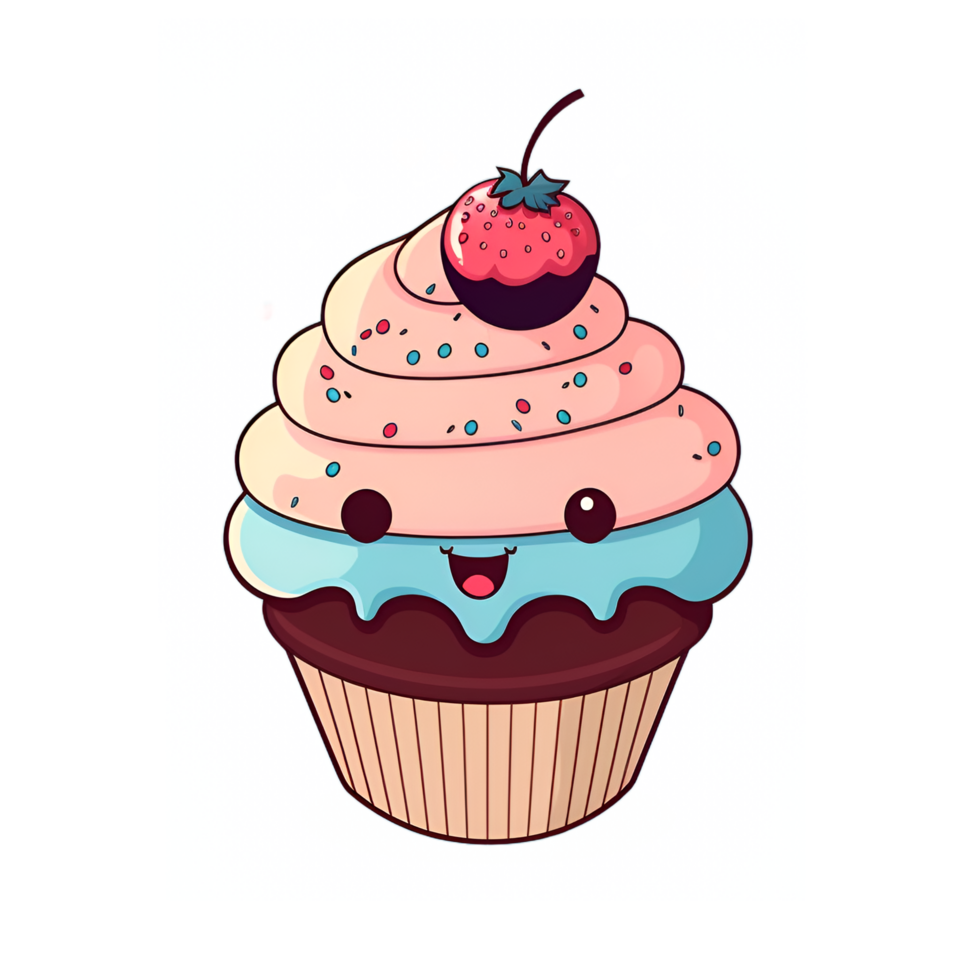 Cute Cartoon Kawaii Cupcake Sticker Clipart png