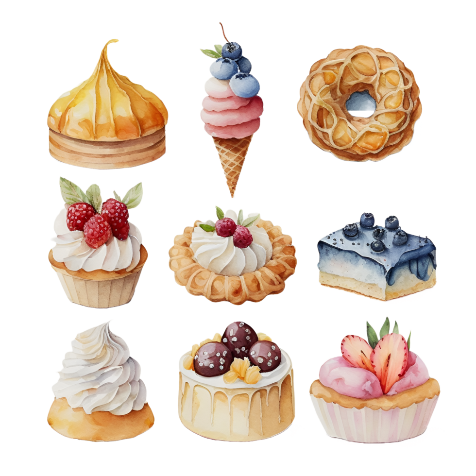 Pastel Watercolor Desserts Clipart 23654961 PNG