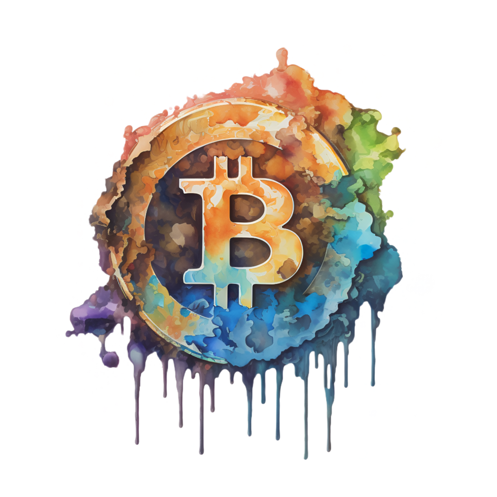 bitcoin símbolo aguarela Espirrar textura elemento ai gerado png