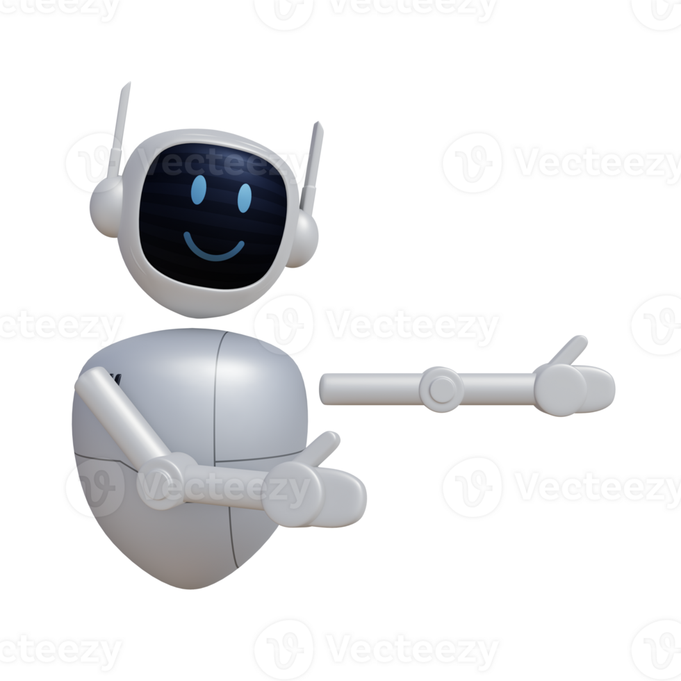 Robot 3d character pointing to right direction png
