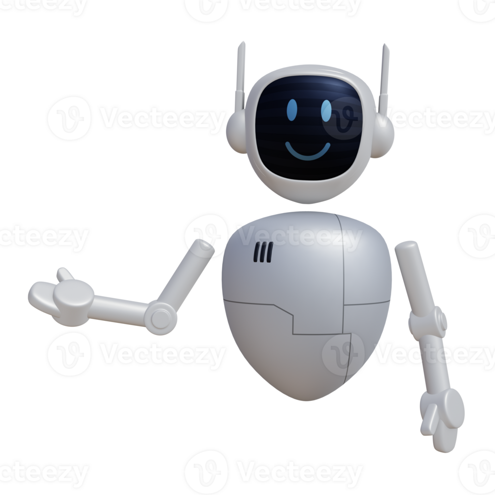 Robot 3d character with explaining gesture png