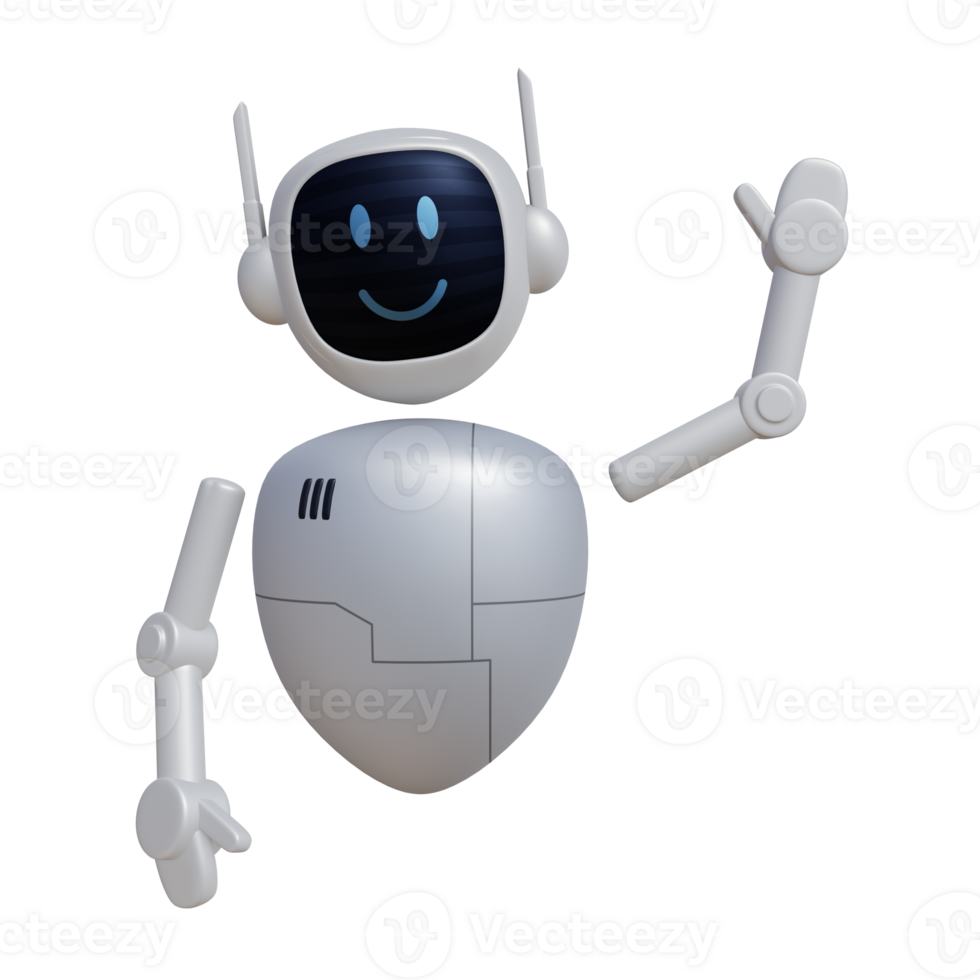Robot 3d character say hi pose png