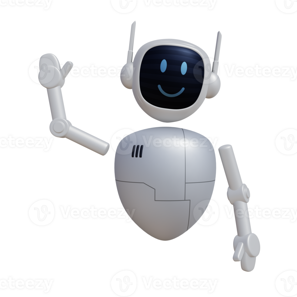 Robot 3d character say hi pose png