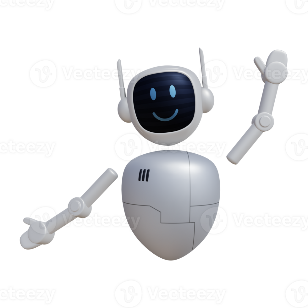 Robot 3d character with happy gesture png
