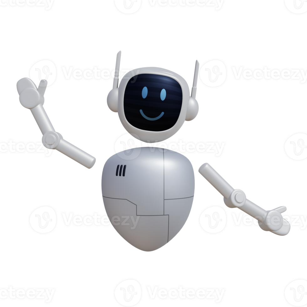 Robot 3d character with happy gesture png