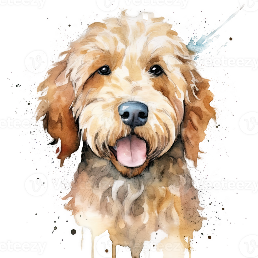 Cute watercolor goldendoodle dog. Illustration png