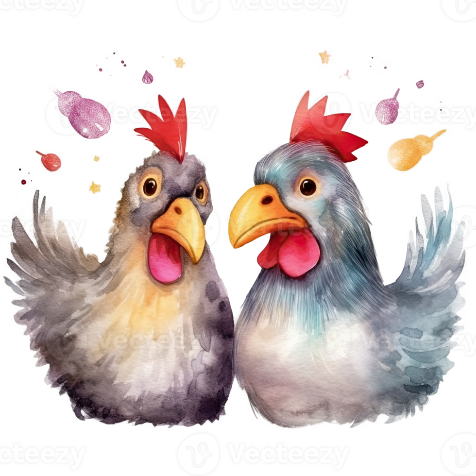 Cute watercolor two chicken. Illustration png