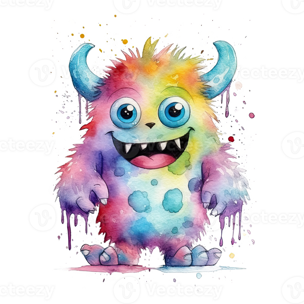 Cute watercolor monster. Illustration png