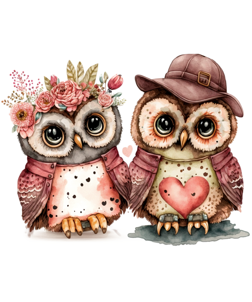 Couple Owl watercolor Sublimation png