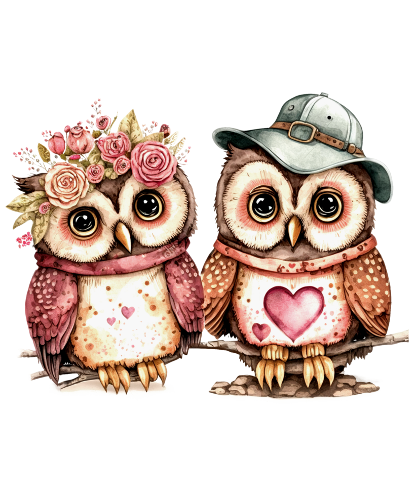 Couple Owl watercolor Sublimation png