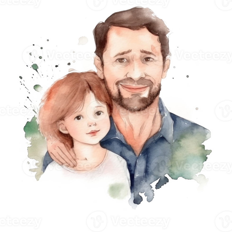 Vater mit Kind. Aquarell Vaters Tag Illustration. Illustration ai generativ png