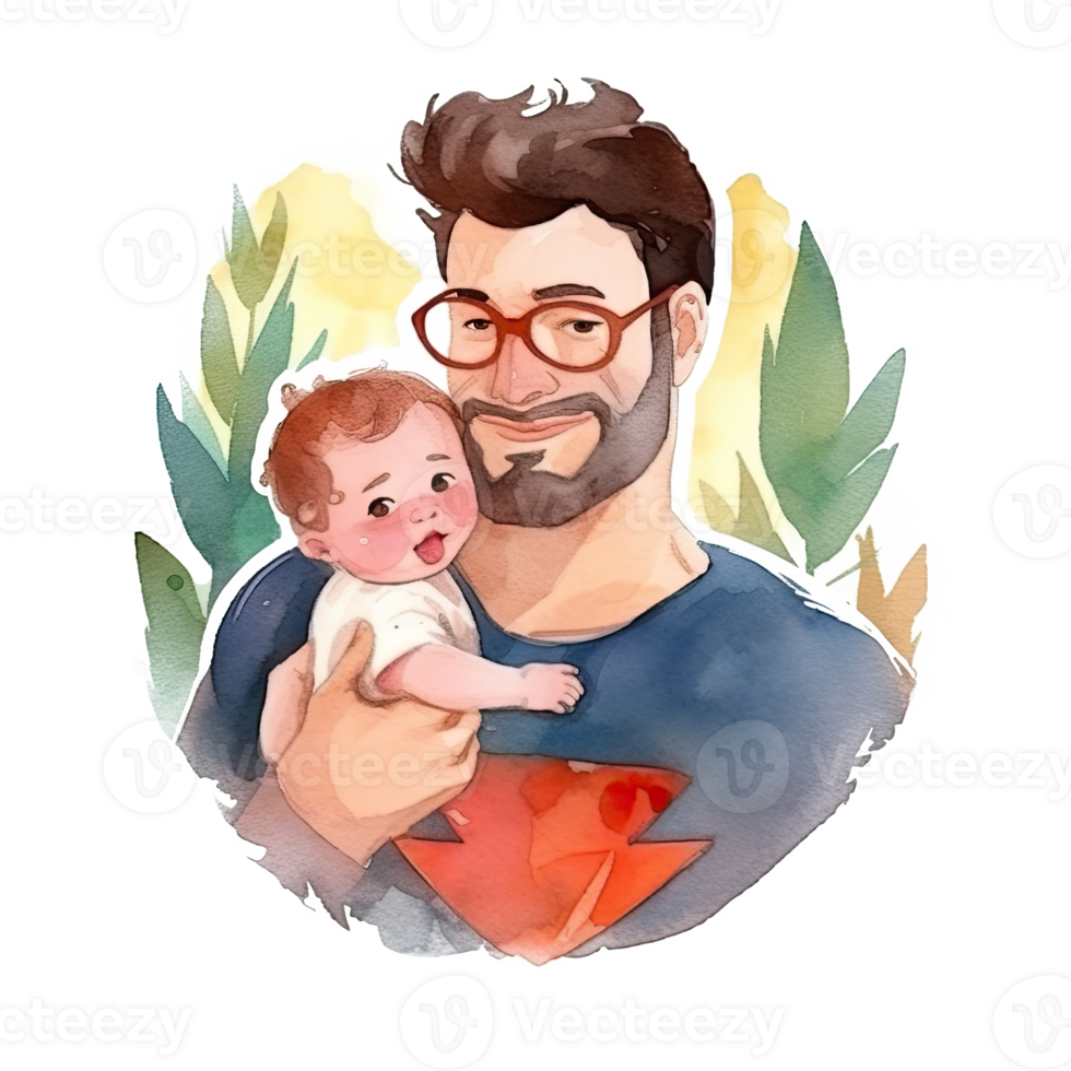 Father's day. Father with child watercolor. Illustration png