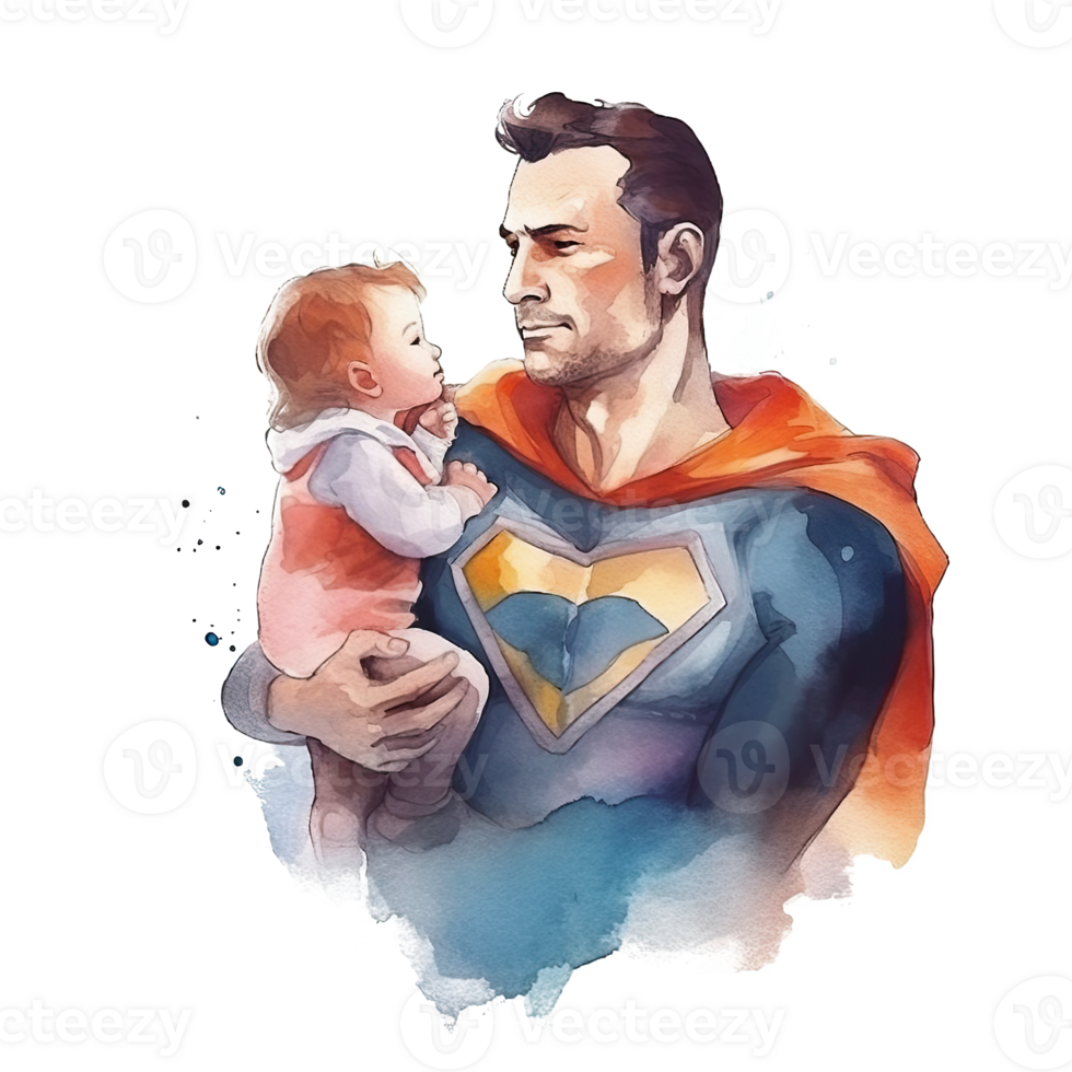 Father's day. Father with child watercolor. Illustration png
