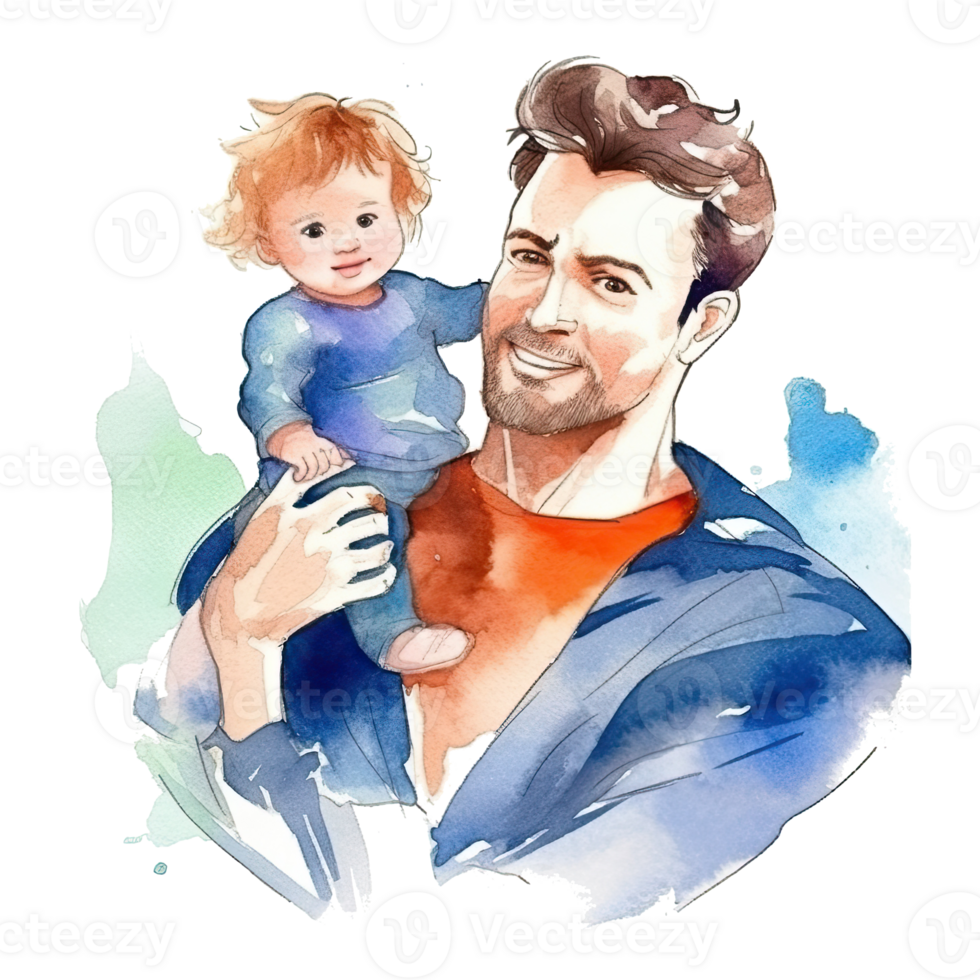 Il padre di giorno. padre con bambino acquerello. illustrazione ai generativo png