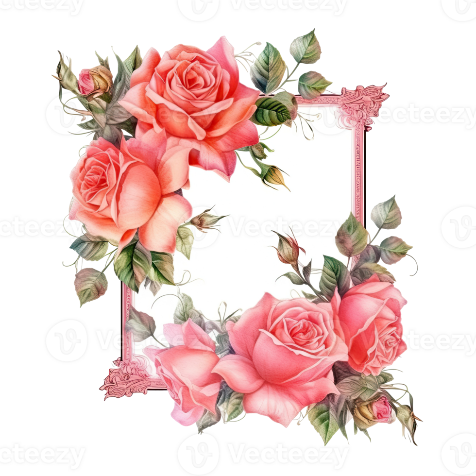 Rose watercolor frame. Illustration png