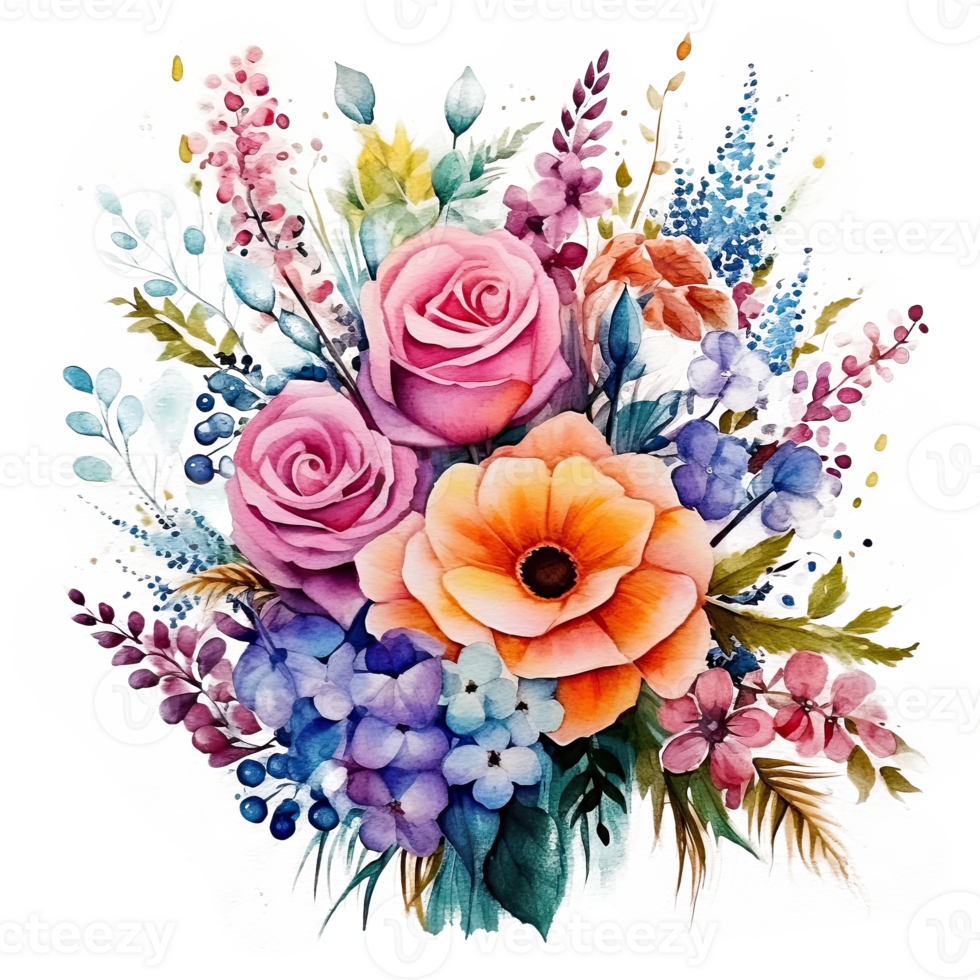 Watercolor flowe bouquet. Illustration png