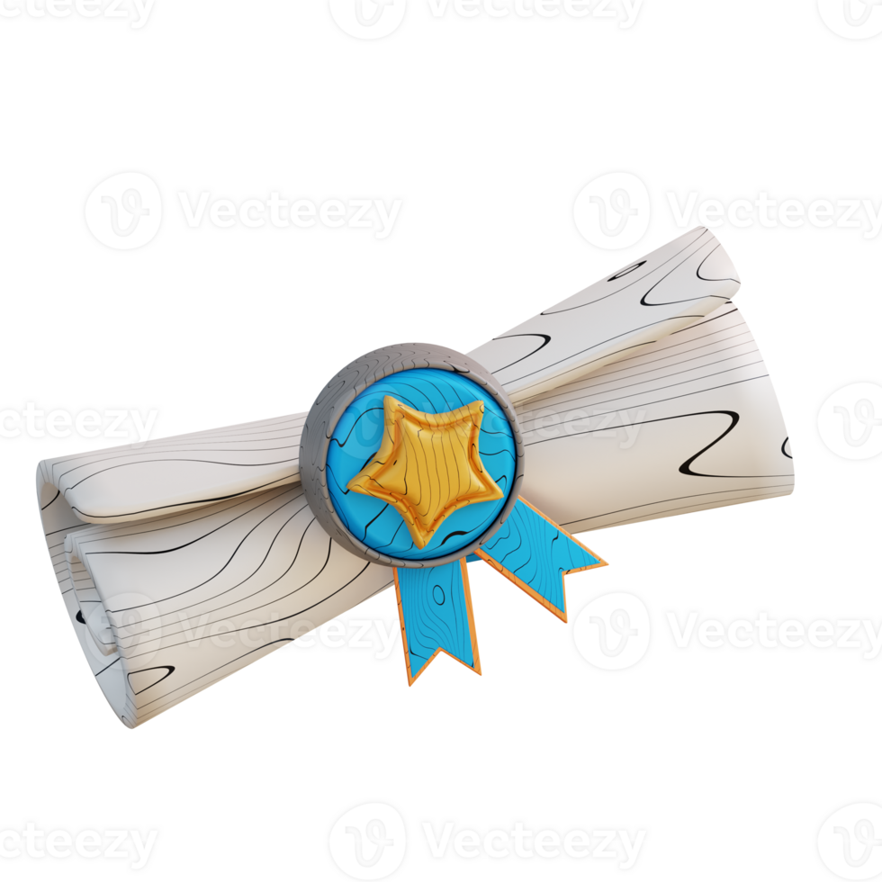 3D Illustration of award certificate scroll png