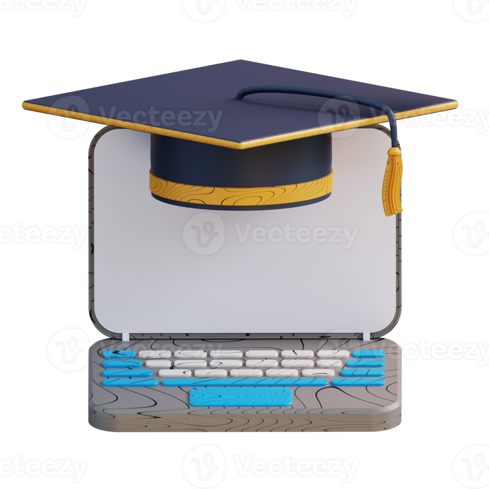 3D illustration laptop and online graduation png
