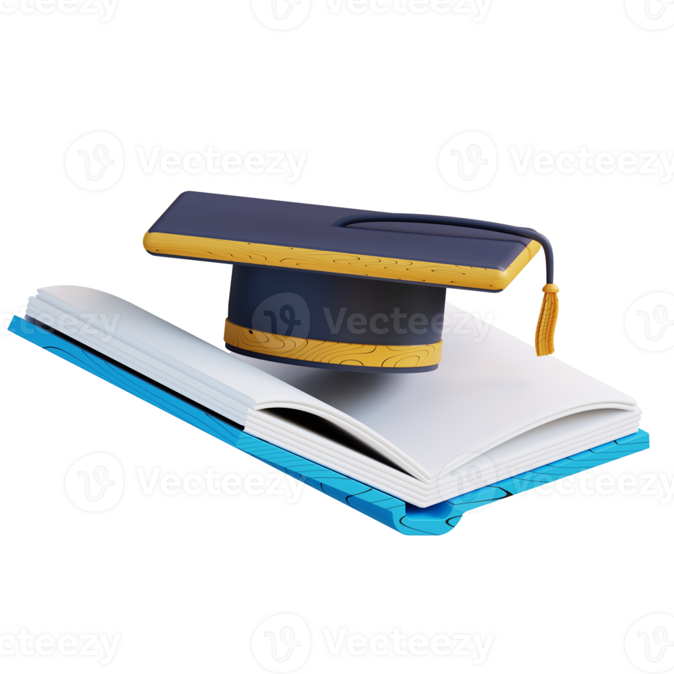 3D illustration of graduation hat and book png