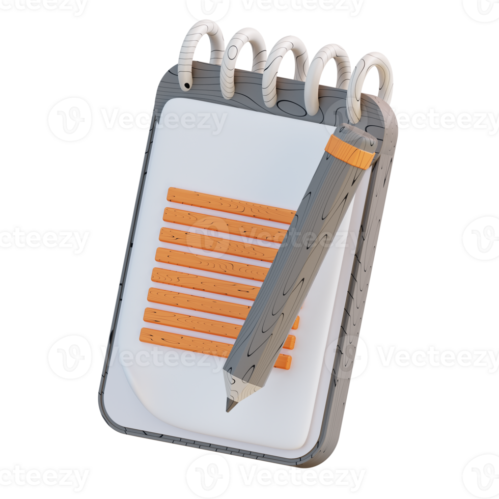 3D illustration of pencil and notebook png