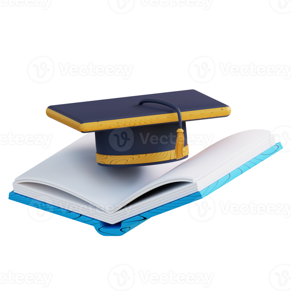 3D illustration of graduation hat and book png