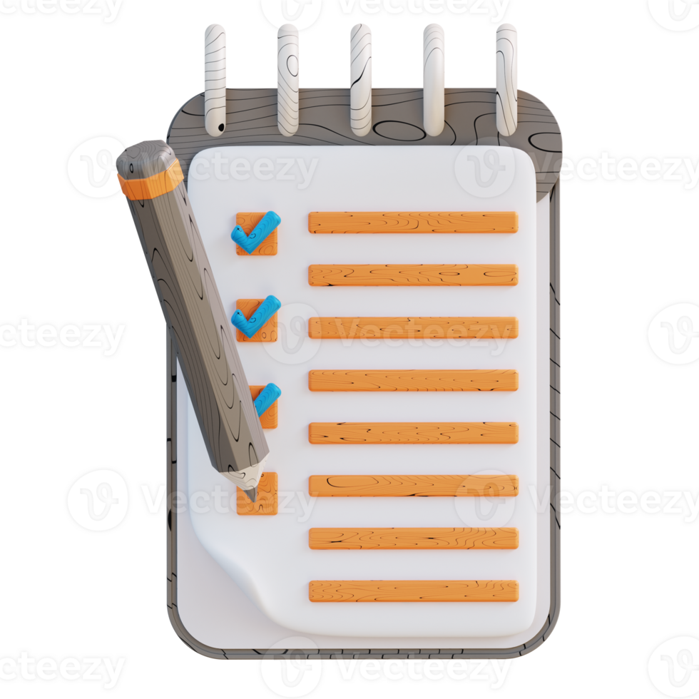 3D illustration of pencil and schedule to do list png
