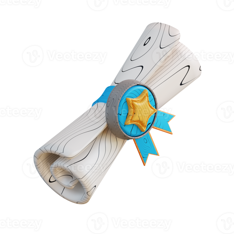 3D Illustration of award certificate scroll png