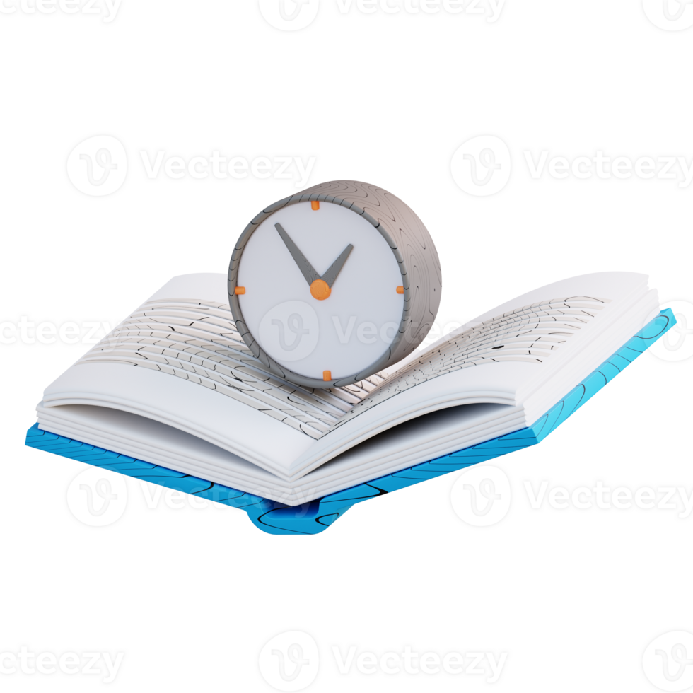 3D Illustration of book and study time clock 23655805 PNG