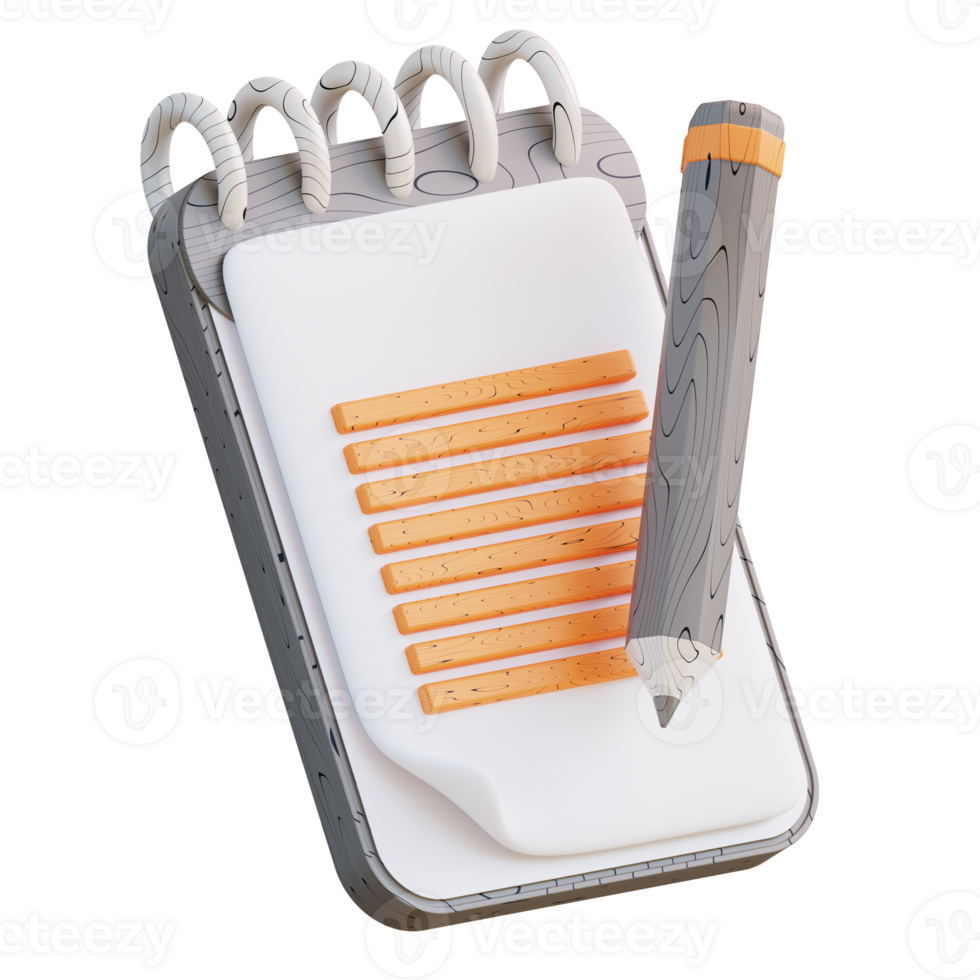 3D illustration of pencil and notebook png