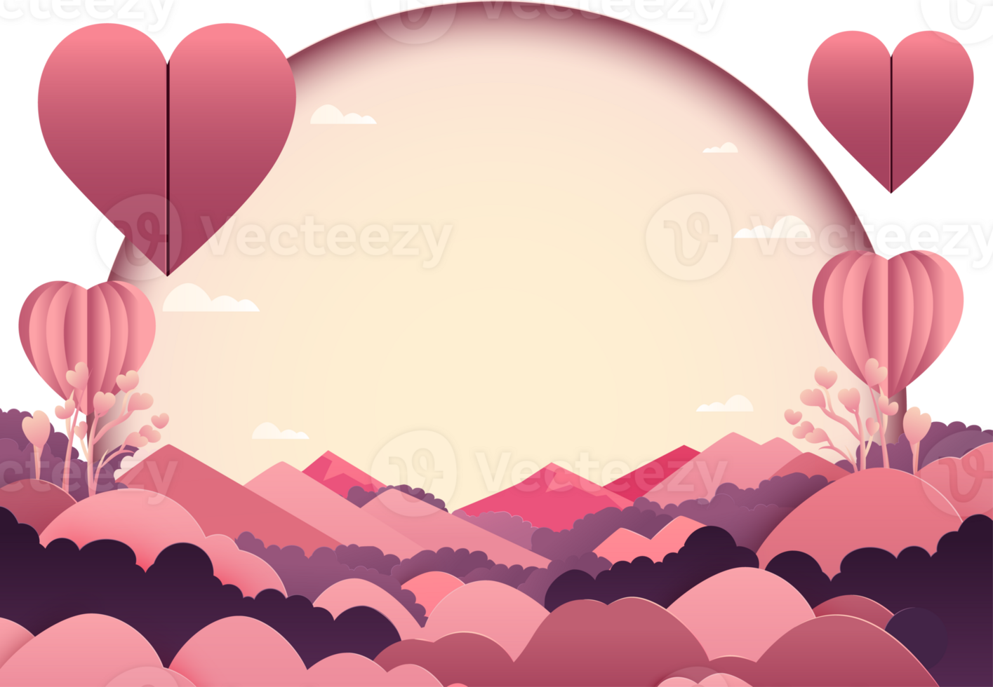 Paper Style Beautiful Landscape Background With Hearts And Copy Space. png