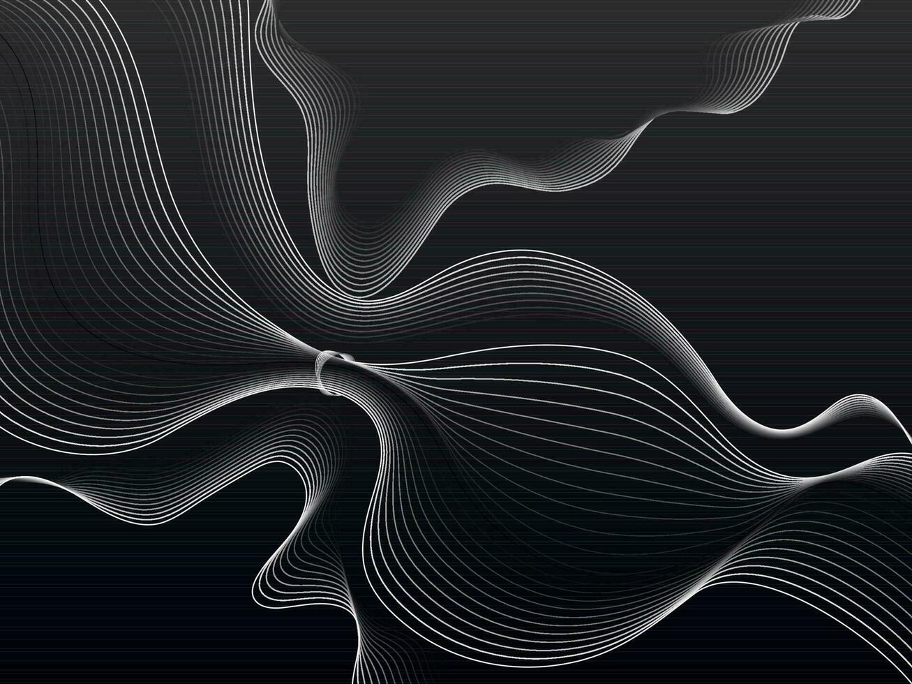 Abstract Black Background with Dynamic Wave Lines. vector