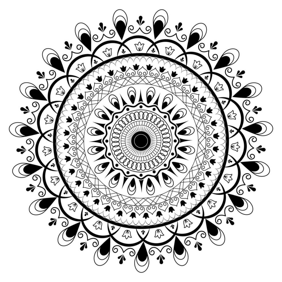 Symmetrical Mandala Pattern Design in Line Art. vector