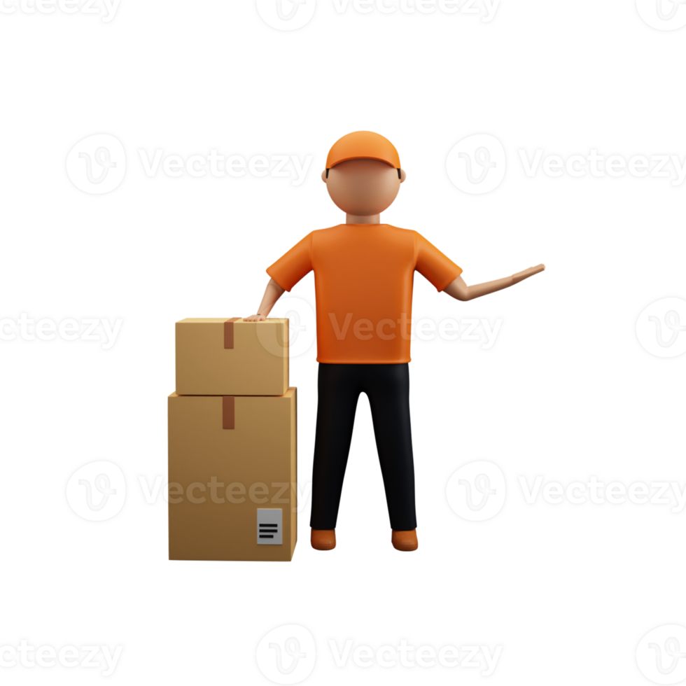 3D Render Of Faceless Delivery Boy Standing With Courier Boxes On White Background. png