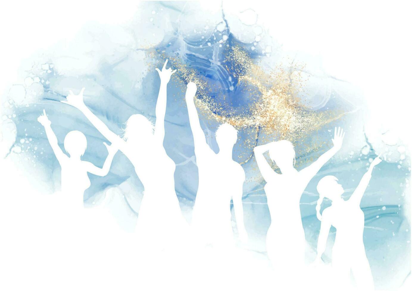 silhouettes of people dancing on an abstract hand painted background vector