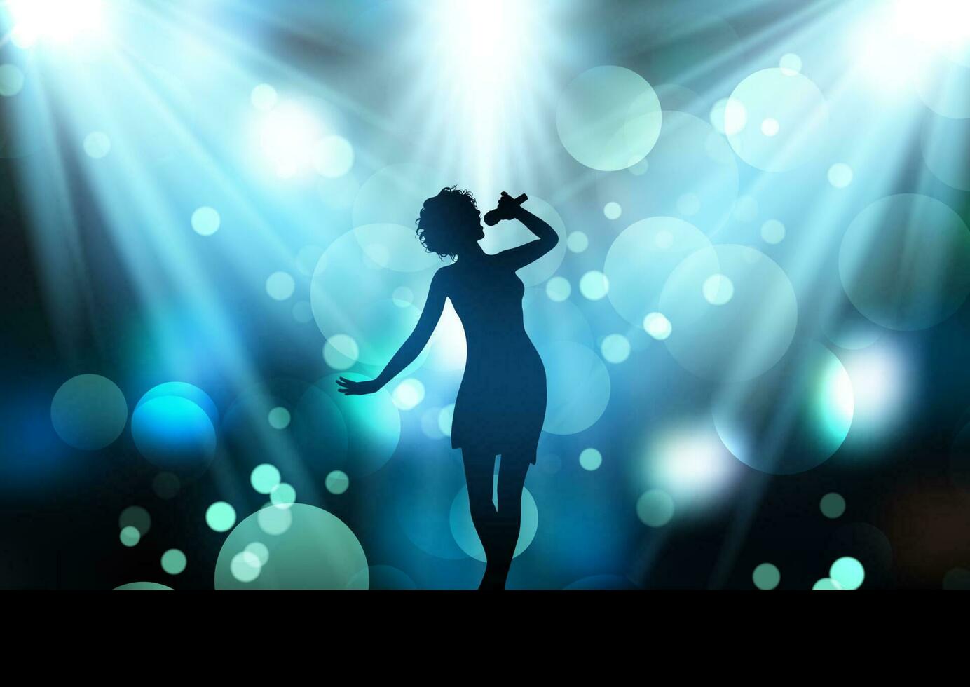 silhouette of a female singer on a stage under spotlights vector