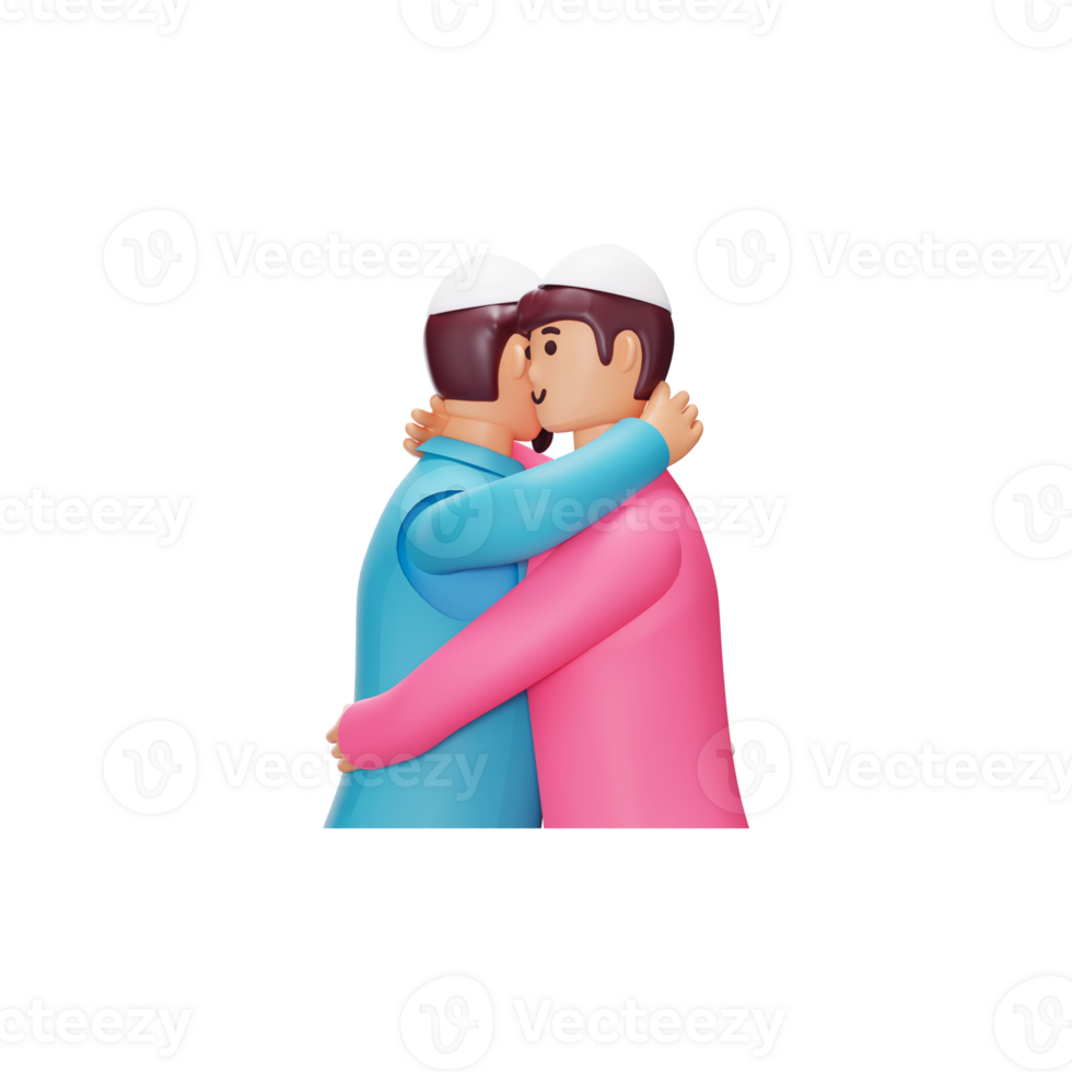 3D Vector of Muslim Men Hugging On White Background. png