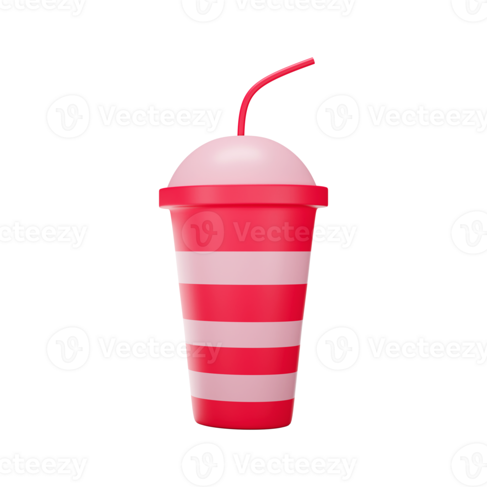 3D Style Straw In Lid Disposable Glass Red And White Icon. png