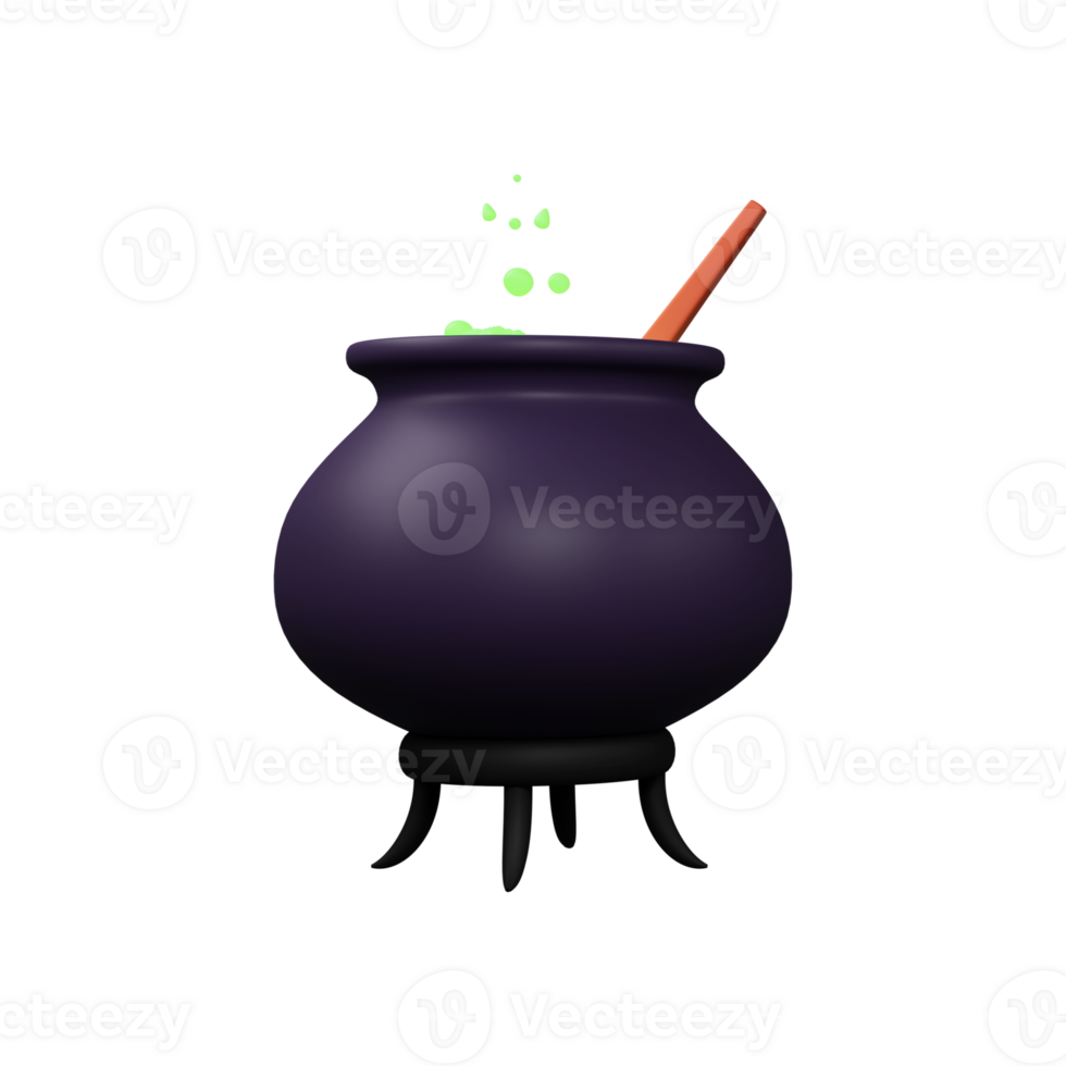 3D Render of Boiling Cauldron Pot Element On White Background. png