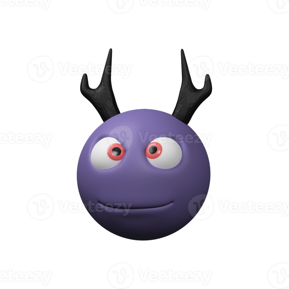 3D Render of Round Monster With Horns Element On White Background. png
