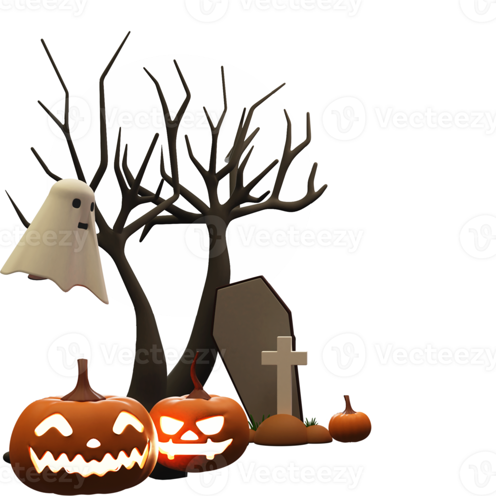 3D Rendering of Halloween Festival Elements On White Background. png