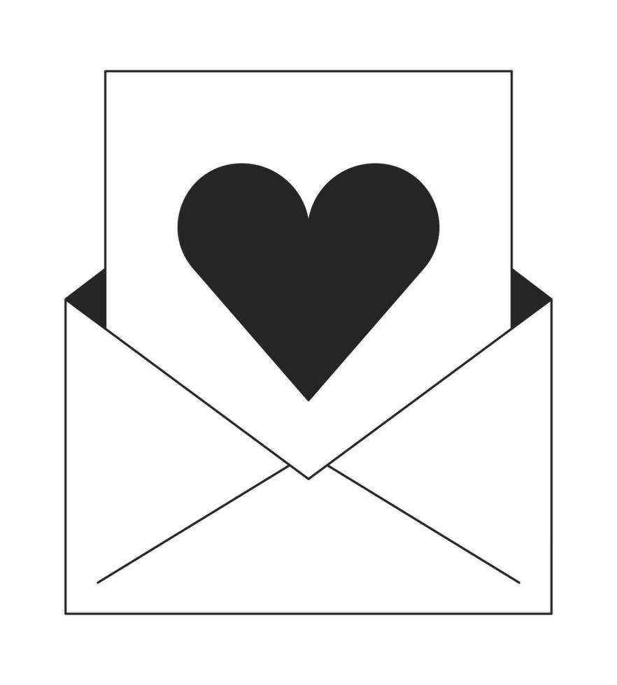 Email newsletter bw concept vector spot illustration. Heart envelope 2D cartoon flat line monochromatic object for web UI design. Love letter. E-mail marketing editable isolated outline hero image