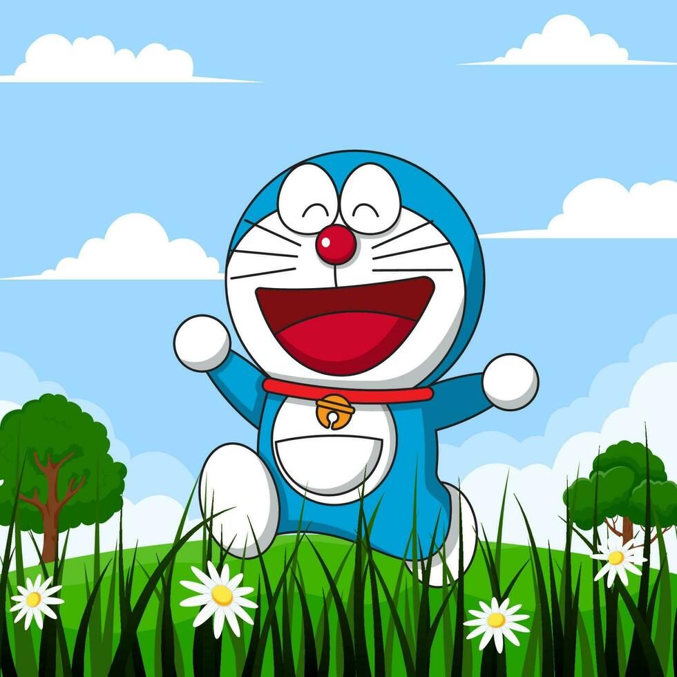 Happy Blue Rococat Walking in the Garden vector