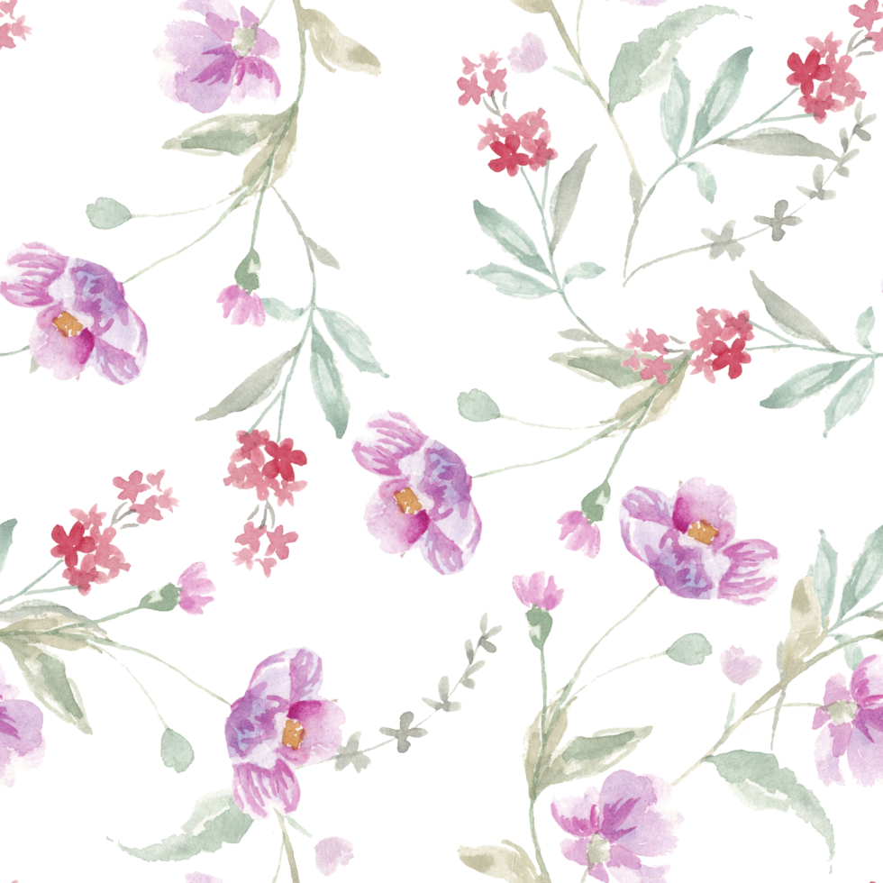 Purple Rose Watercolor Flower Seamless Pattern png