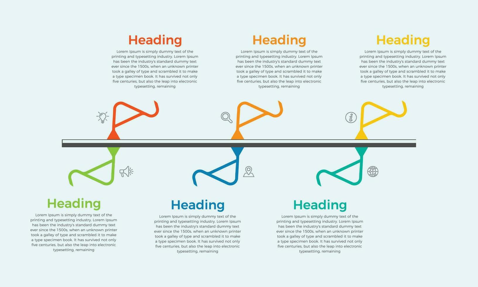 Six steps presentation business infographic template. Business concept infographic template with diagram. Modern infographic design template vector