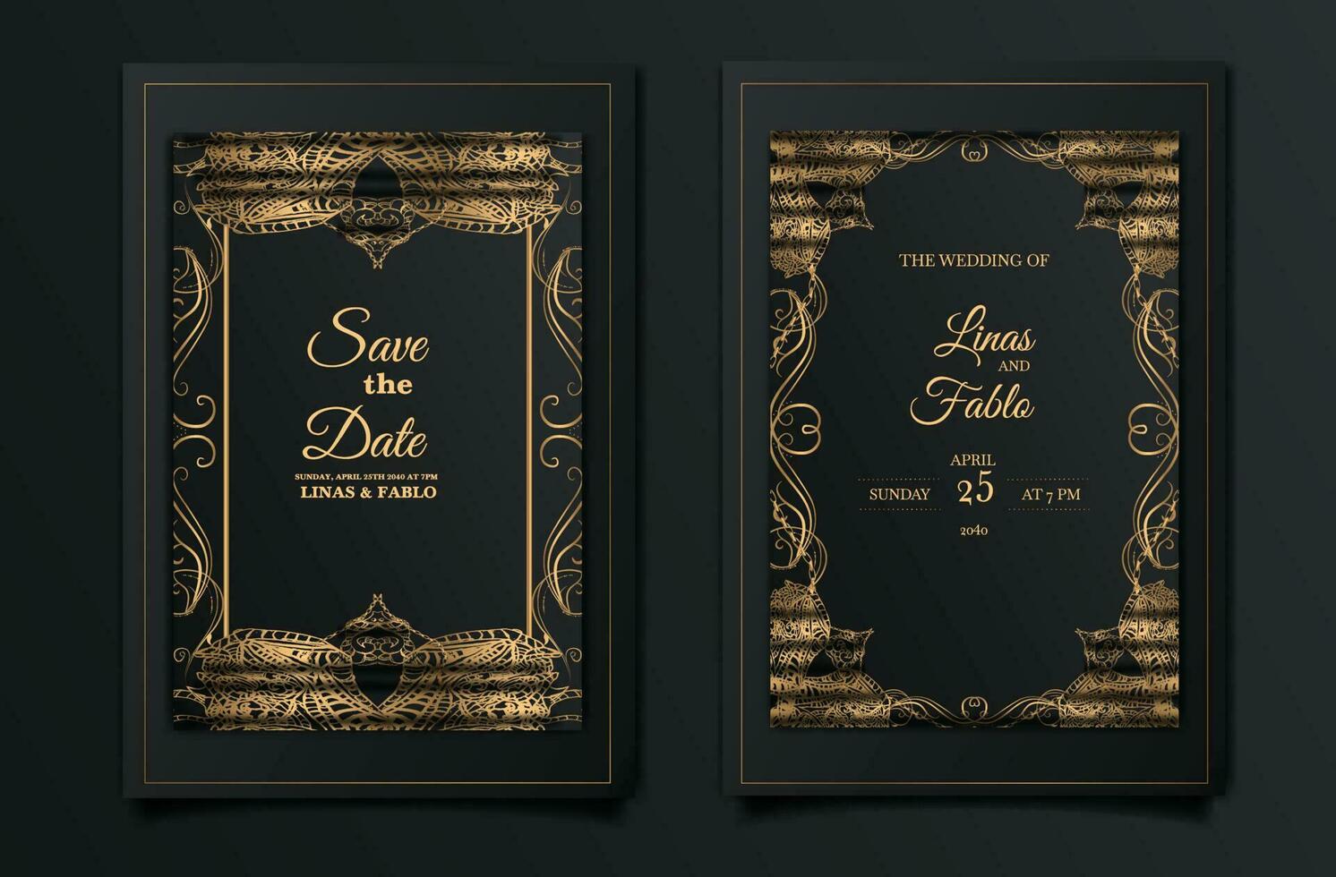 luxury Elegant wedding invitation design set vector