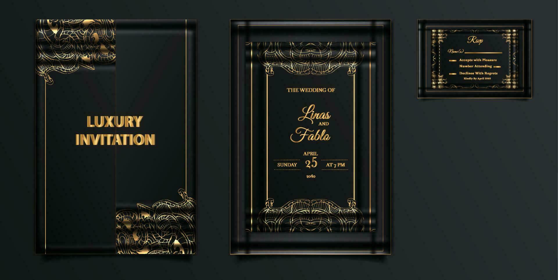 elegant wedding invitation cards set vector