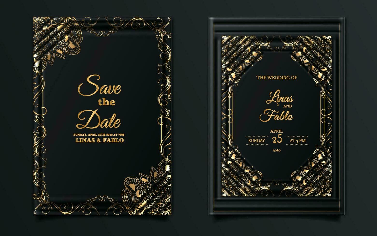 luxury vintage wedding invitation set vector