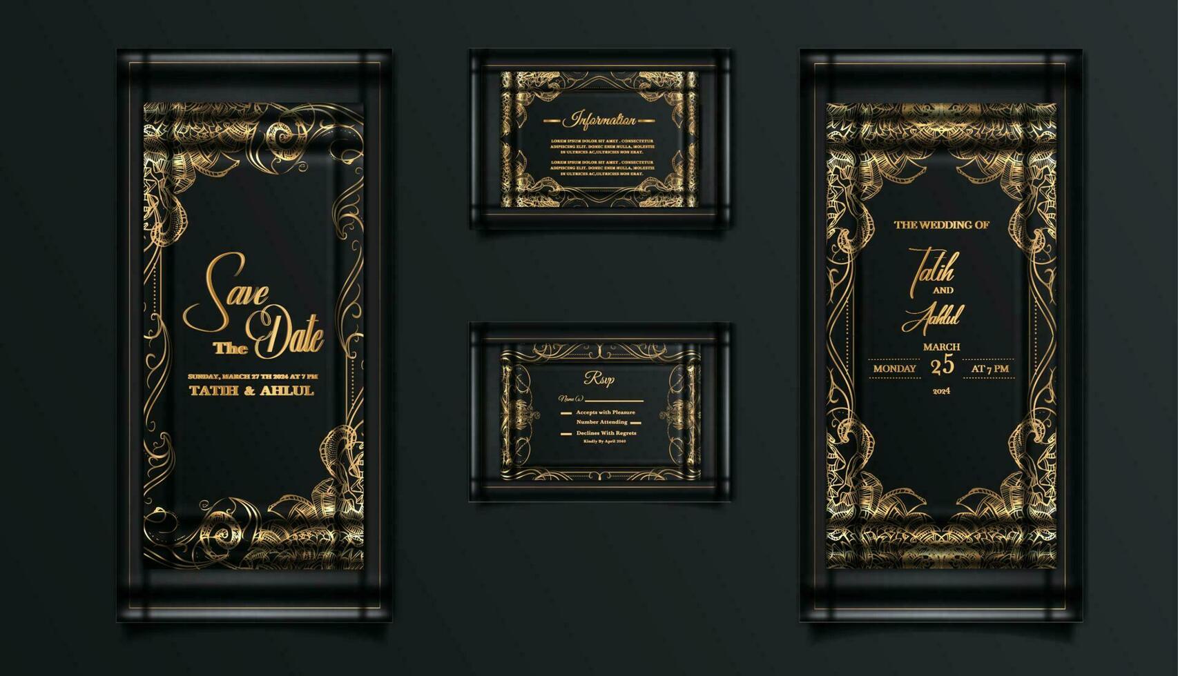 luxury wedding invitation cards set vector